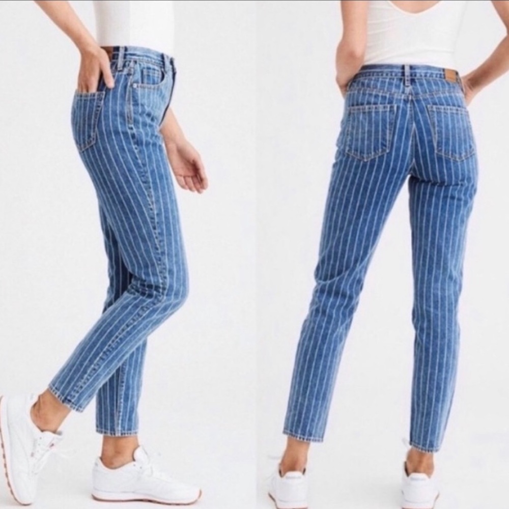 American Eagle Outfitters White Striped Mom Jean